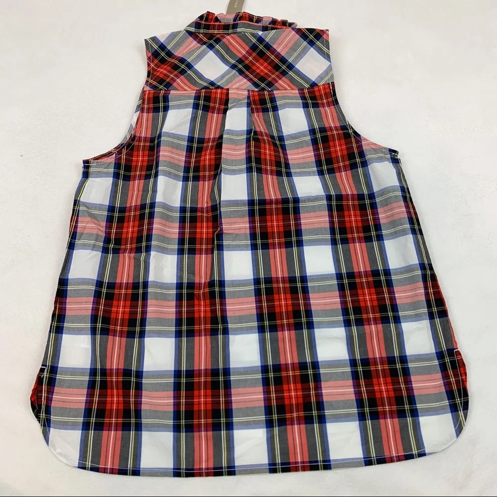 J Crew Ruffle Neck Cotton Plaid Top Holliday‎